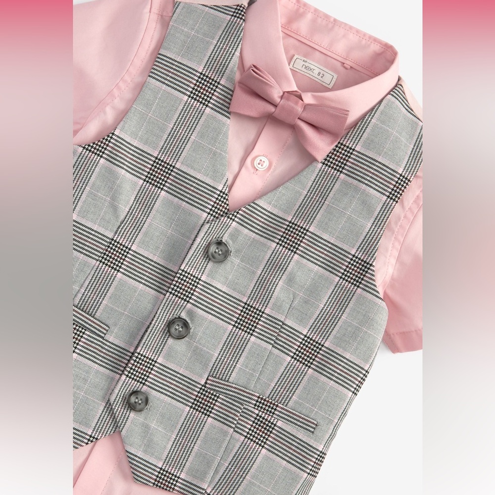 Grey Check Waistcoat and Pink Shirt Set Toddler 1.5T-2 T - Picture 8 of 13